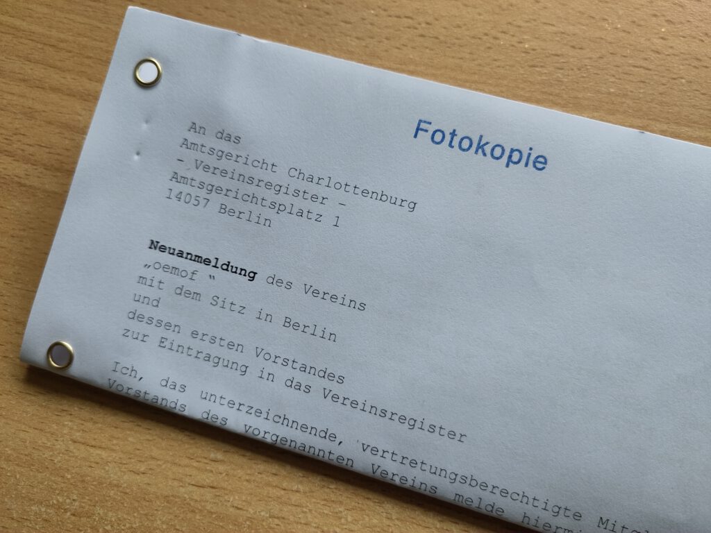 Letter to the register of associations